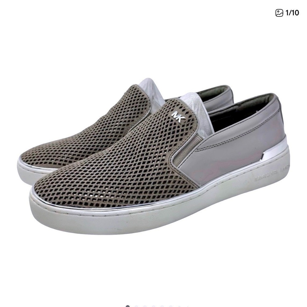 Michael Kors Kyle Women's Perforated Leather Slip On Sneakers Silver‎ Trim 9.5M